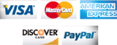 Visa, Master Card, American Express, Discover Card, Paypal